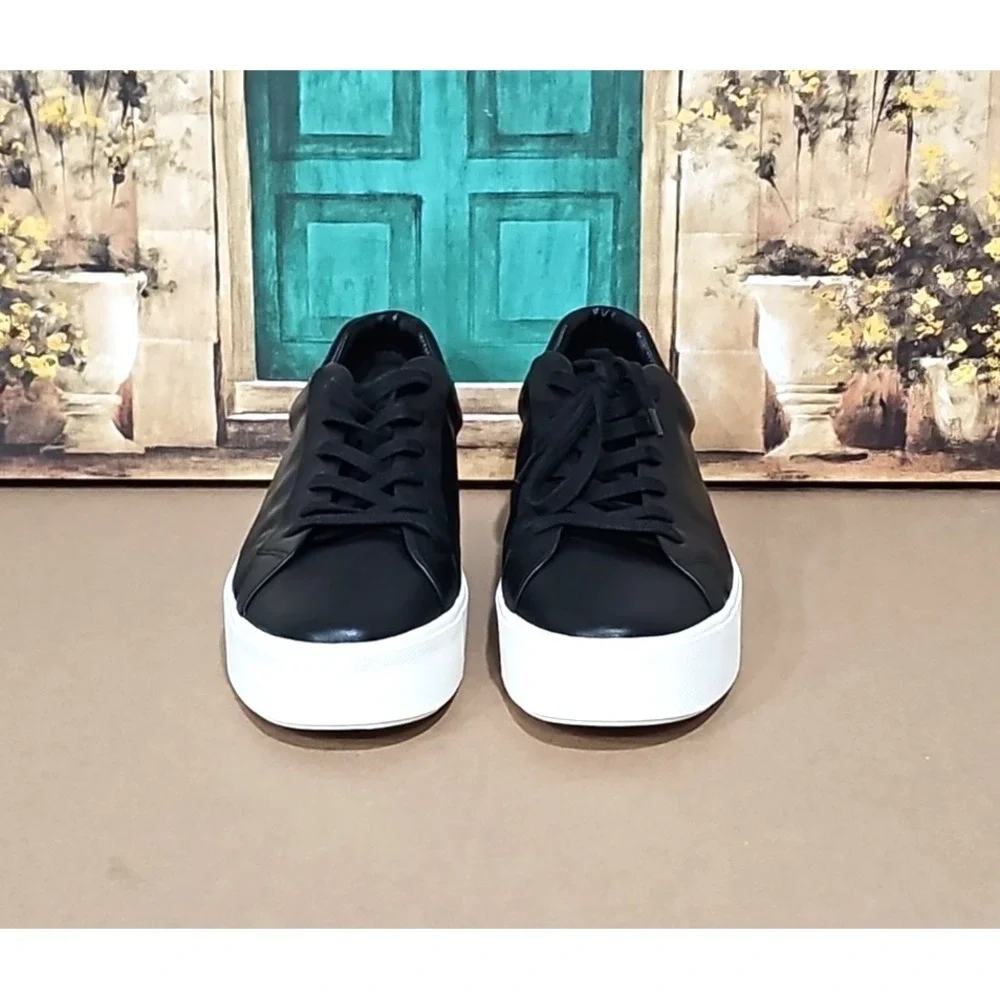 Vince Women's Benfield Leather Platform Lace Up Sneaker Black White Size 10 M